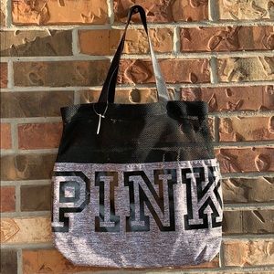 Black mesh grey marl logo tote